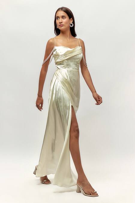 Emblaze Off White Gingham Pearls Sweetheart Neck Embellished Draped Maxi Dress Online at Aza Fashions Emblaze_Off White Gingham Pearls Sweetheart Neck Embellished Draped Maxi Dress _Online_at_Aza_Fashions