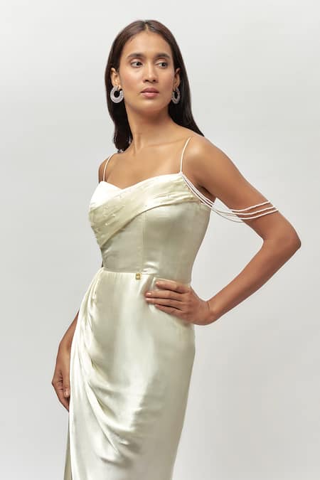 Buy Emblaze Off White Gingham Pearls Sweetheart Neck Embellished Draped Maxi Dress Online at Aza Fashions Buy_Emblaze_Off White Gingham Pearls Sweetheart Neck Embellished Draped Maxi Dress _Online_at_Aza_Fashions