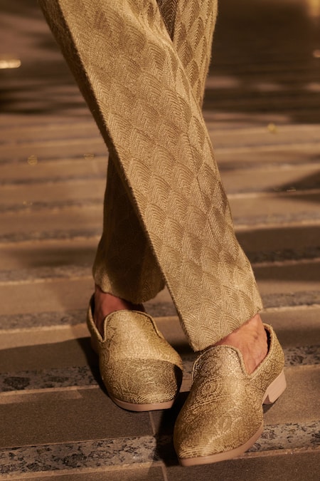 Jigar & Nikita_Gold Silk Sequins, Embroidery Thread Jacket Kurta Set _Online_at_Aza_Fashions