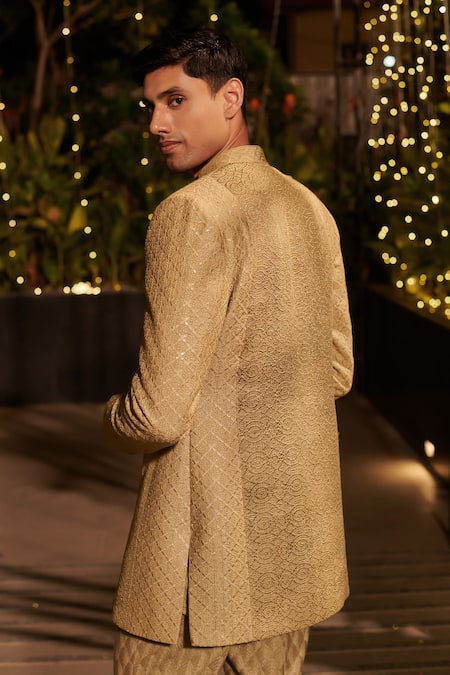 Jigar & Nikita Gold Thread Embroidered Jacket Kurta Set 