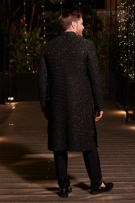 Jigar & Nikita Geometric Cutdana Sherwani Set 