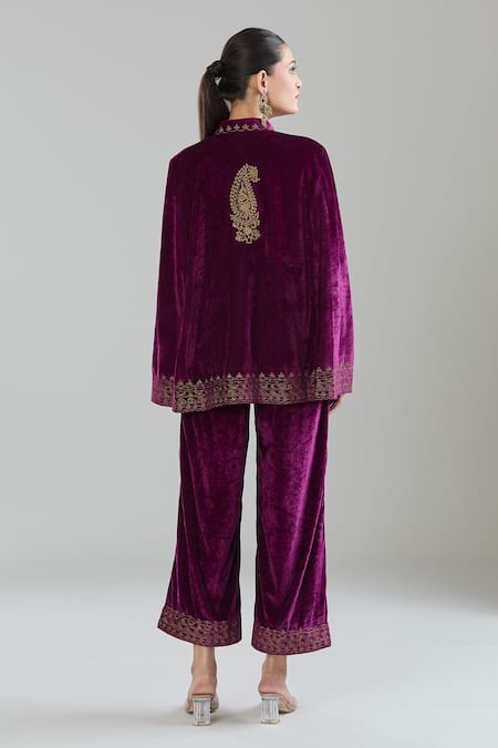 Samyukta Singhania Paisley Velvet Jacket Cape & Pant Set