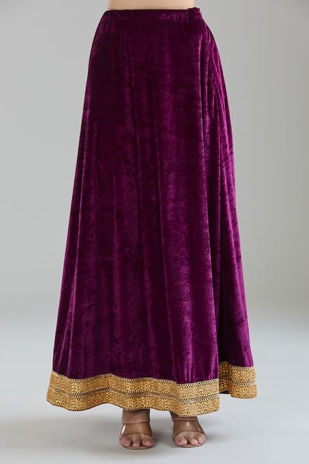 Buy Samyukta Singhania Purple Velvet, Linen, Net Gota Patti, Zari Split Leaf Embroidered Kurta Set Online at Aza Fashions Buy_Samyukta Singhania_Purple Velvet, Linen, Net Gota Patti, Zari Split Leaf Embroidered Kurta Set _Online_at_Aza_Fashions