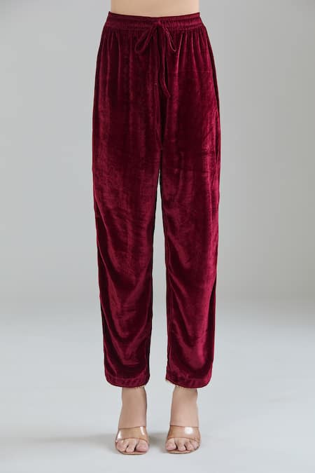 Naintara Bajaj Maroon Velvet, Linen Gota Patti, Zari, Sequins V-neck Paisley Kurta Set at Aza Fashions Naintara Bajaj_Maroon Velvet, Linen Gota Patti, Zari, Sequins V-neck Paisley Kurta Set _at_Aza_Fashions