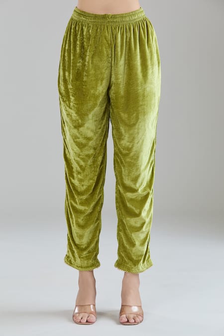 Naintara Bajaj Green Velvet, Linen Gota Patti, Sequins, Zari Split Embroidered Kurta Set at Aza Fashions Naintara Bajaj_Green Velvet, Linen Gota Patti, Sequins, Zari Split Embroidered Kurta Set _at_Aza_Fashions