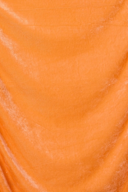 Samyukta Singhania_Orange Velvet Tassels Zari Embroidered Dupatta_at_Aza_Fashions