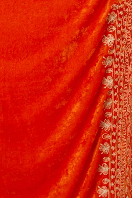 Shop Samyukta Singhania Orange Velvet Tassels Zari Embroidered Dupatta Online at Aza Fashions Shop_Samyukta Singhania_Orange Velvet Tassels Zari Embroidered Dupatta_Online_at_Aza_Fashions