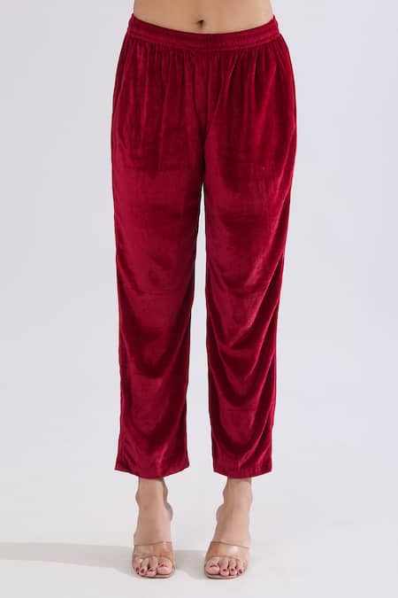 Shop Samyukta Singhania Maroon Velvet Zari V-neck Floral Embroidered Kurta Set Online at Aza Fashions Shop_Samyukta Singhania_Maroon Velvet Zari V-neck Floral Embroidered Kurta Set _Online_at_Aza_Fashions