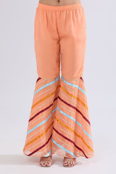 Shop Samyukta Singhania Peach Georgette Mirrors, Embroidery Round Neck Mughal Kurta Set Online at Aza Fashions Shop_Samyukta Singhania_Peach Georgette Mirrors, Embroidery Round Neck Mughal Kurta Set _Online_at_Aza_Fashions