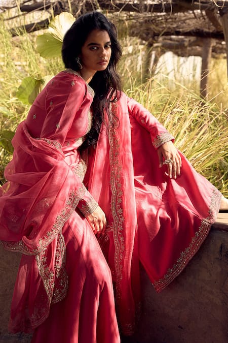 Labelmayaa Floral Dori Embroidered Kurta Sharara Set 