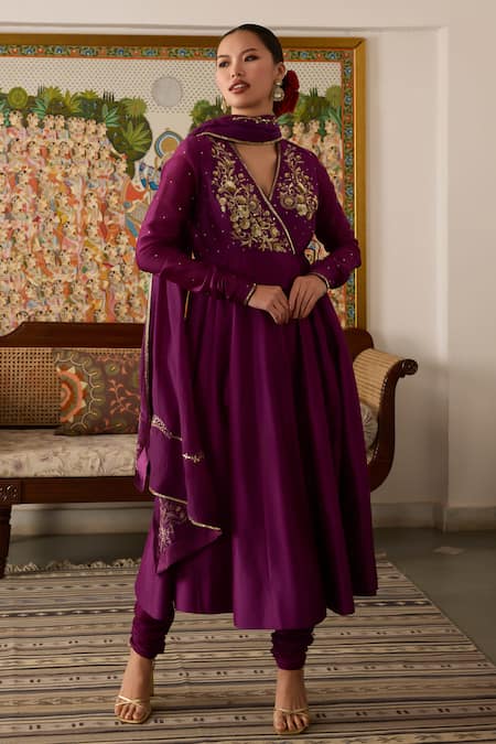 Meesa Flower Embroidered Angarkha Set 