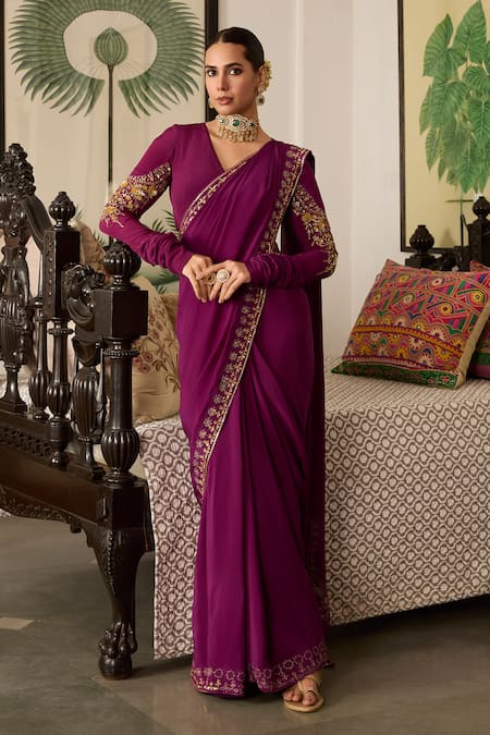 Meesa Embroidered Sequin Hem Saree & Blouse 