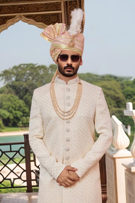 Arihant Rai Sinha Beige Thread Embroidered Sherwani Set 