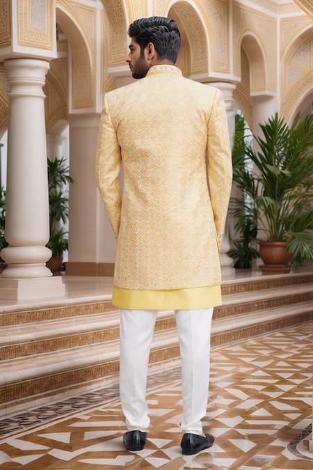 Arihant Rai Sinha Chevron Embroidered Jacket Sherwani Set 