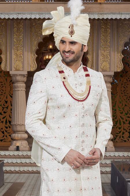 Buy Arihant Rai Sinha Cream Chiffon, Silk Sequins, Embroidery Mughal Bloom Sherwani Set Online at Aza Fashions Buy_Arihant Rai Sinha_Cream Chiffon, Silk Sequins, Embroidery Mughal Bloom Sherwani Set _Online_at_Aza_Fashions