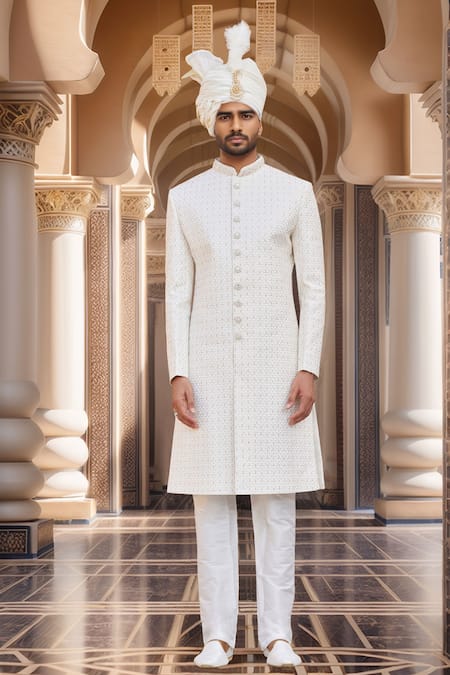 Buy Arihant Rai Sinha Cream Chanderi, Silk Embroidery, Sequins Ditsy Bloom Sherwani Set Online at Aza Fashions Buy_Arihant Rai Sinha_Cream Chanderi, Silk Embroidery, Sequins Ditsy Bloom Sherwani Set _Online_at_Aza_Fashions