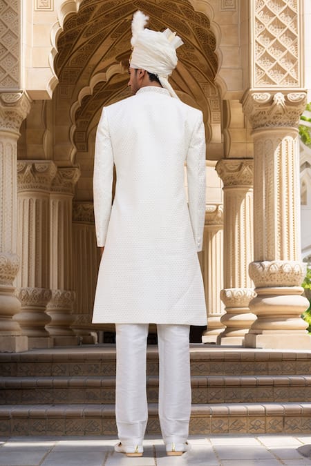 Shop Arihant Rai Sinha Cream Chanderi, Silk Embroidery, Sequins Ditsy Bloom Sherwani Set at Aza Fashions Shop_Arihant Rai Sinha_Cream Chanderi, Silk Embroidery, Sequins Ditsy Bloom Sherwani Set _at_Aza_Fashions