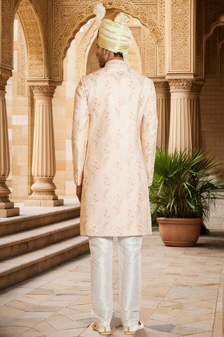 Arihant Rai Sinha Peach Bloom Vine Embroidered Sherwani Set 