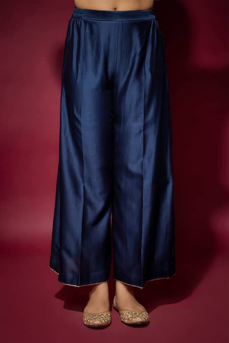 Buy_The Aarya_Blue Organza, Handloom Cotton, Silk Zari, Sequins Paisley Embroidered Kurta Set _Online_at_Aza_Fashions