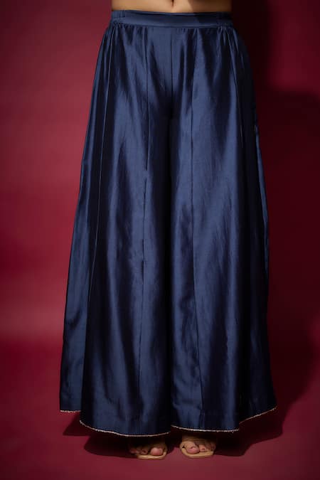 Shop_The Aarya_Blue Organza, Handloom Cotton, Chanderi Pearls, Floral Hand Anarkali Set _Online_at_Aza_Fashions