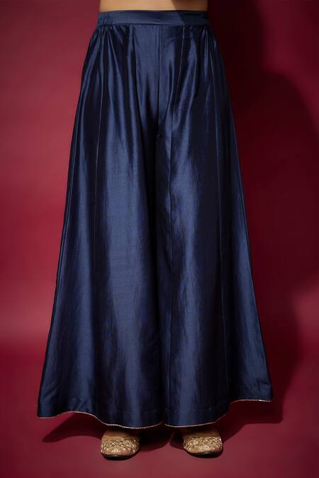 The Aarya_Blue Handloom Cotton, Organza Sequins, Beads Paisley Hand Embroidered Kurta Set _Online_at_Aza_Fashions