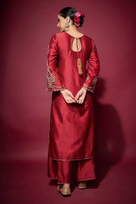 The Aarya Floral Zari Embroidered Kurta Palazzo Set 