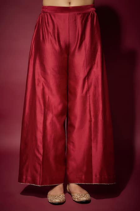 The Aarya Red Organza, Handloom Cotton Sequins, Floral Embroidered Kurta Palazzo Set Online at Aza Fashions The Aarya_Red Organza, Handloom Cotton Sequins, Floral Embroidered Kurta Palazzo Set _Online_at_Aza_Fashions