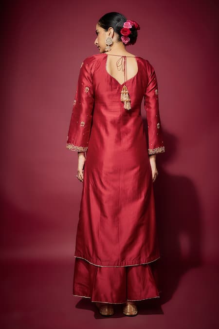 The Aarya Floral Zari Embroidered Kurta Palazzo Set