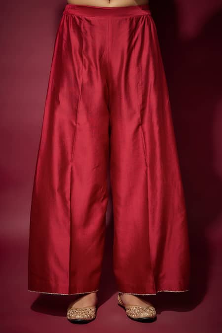 The Aarya Red Organza, Handloom Cotton Sequins, Zari, Floral Kurta Palazzo Set Online at Aza Fashions The Aarya_Red Organza, Handloom Cotton Sequins, Zari, Floral Kurta Palazzo Set _Online_at_Aza_Fashions