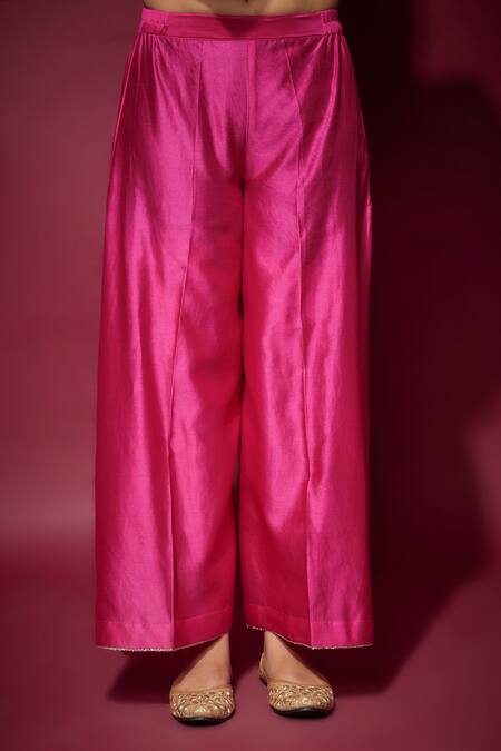 Buy_The Aarya_Pink Organza, Handloom Cotton Zari, Embroidery Floral Zardozi Kurta Palazzo Set _Online_at_Aza_Fashions