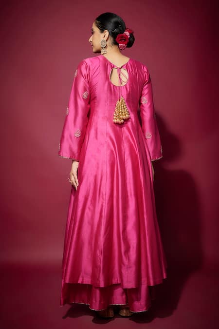 Shop The Aarya Pink Organza, Chanderi Embroidery, Zari Floral Butti Zardozi Anarkali Set at Aza Fashions Shop_The Aarya_Pink Organza, Chanderi Embroidery, Zari Floral Butti Zardozi Anarkali Set _at_Aza_Fashions