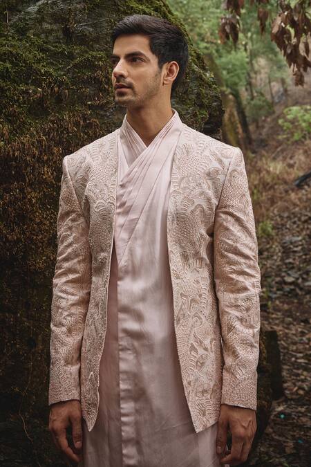 Varun Chakkilam Pink Silk, Lycra Embroidery Floral Jacket And Kurta Set Online at Aza Fashions Varun Chakkilam_Pink Silk, Lycra Embroidery Floral Jacket And Kurta Set _Online_at_Aza_Fashions