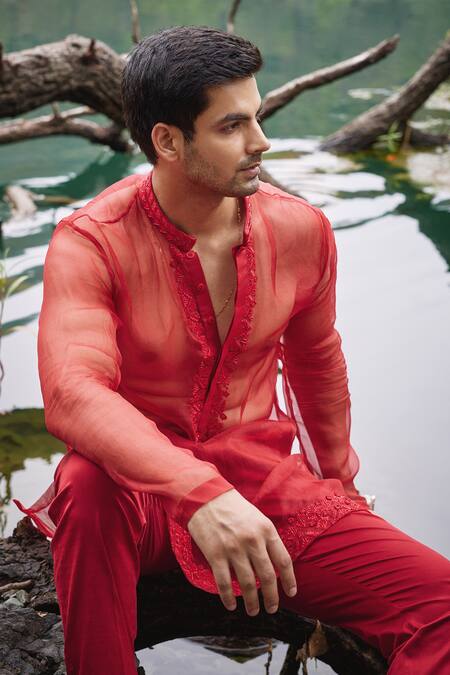 Buy Varun Chakkilam Red Twill, Silk, Organza, Lycra Embroidery Gullista Jacket And Pant Set Online at Aza Fashions Buy_Varun Chakkilam_Red Twill, Silk, Organza, Lycra Embroidery Gullista Jacket And Pant Set _Online_at_Aza_Fashions