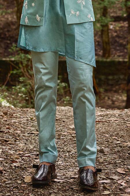 Varun Chakkilam Blue Silk, Lycra Embroidery Gulmohar Sherwani Jacket And Pant Set Online at Aza Fashions Varun Chakkilam_Blue Silk, Lycra Embroidery Gulmohar Sherwani Jacket And Pant Set _Online_at_Aza_Fashions