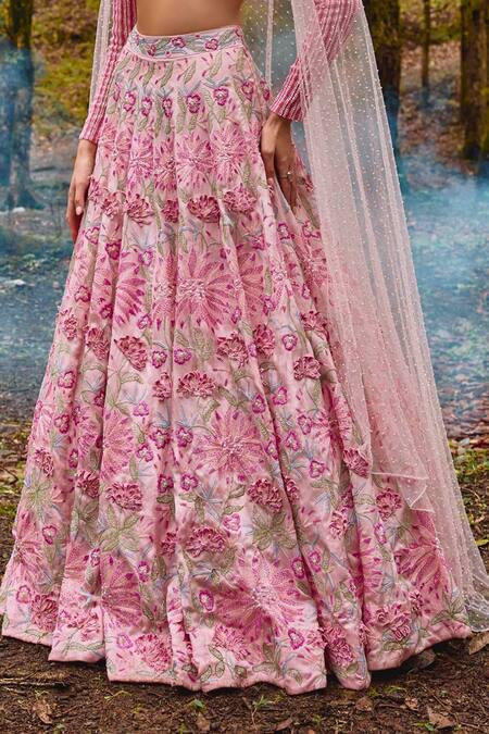 Buy Varun Chakkilam Pink Organza, Net Beads, Pearls Collared Sakura Bloom Embroidered Lehenga Set Online at Aza Fashions Buy_Varun Chakkilam_Pink Organza, Net Beads, Pearls Collared Sakura Bloom Embroidered Lehenga Set _Online_at_Aza_Fashions