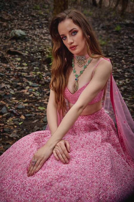 Varun Chakkilam Pink Organza, Net Beads, Cut Work Sweetheart Orchid Embroidered Lehenga Set Online at Aza Fashions Varun Chakkilam_Pink Organza, Net Beads, Cut Work Sweetheart Orchid Embroidered Lehenga Set _Online_at_Aza_Fashions