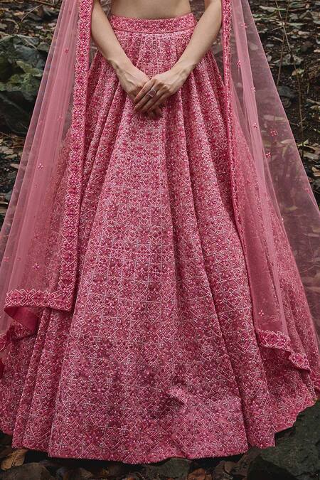 Shop Varun Chakkilam Pink Organza, Net Beads, Cut Work Sweetheart Orchid Embroidered Lehenga Set Online at Aza Fashions Shop_Varun Chakkilam_Pink Organza, Net Beads, Cut Work Sweetheart Orchid Embroidered Lehenga Set _Online_at_Aza_Fashions