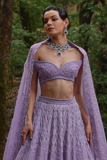 Varun Chakkilam Purple Organza Cut Work, Sequins Wisteria Bloom Embroidered Lehenga Set Online at Aza Fashions Varun Chakkilam_Purple Organza Cut Work, Sequins Wisteria Bloom Embroidered Lehenga Set _Online_at_Aza_Fashions