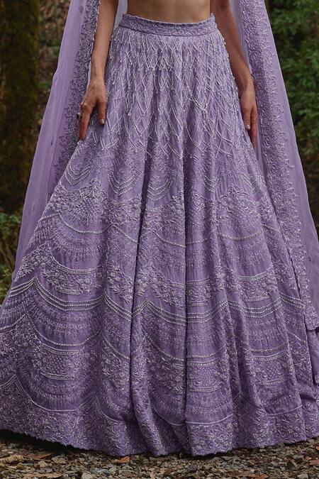 Buy Varun Chakkilam Purple Organza Cut Work, Sequins Wisteria Bloom Embroidered Lehenga Set Online at Aza Fashions Buy_Varun Chakkilam_Purple Organza Cut Work, Sequins Wisteria Bloom Embroidered Lehenga Set _Online_at_Aza_Fashions
