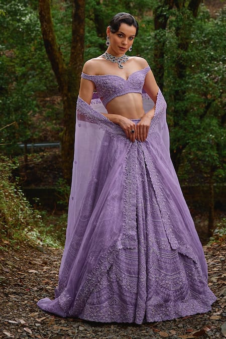 Shop Varun Chakkilam Purple Organza Cut Work, Sequins Wisteria Bloom Embroidered Lehenga Set at Aza Fashions Shop_Varun Chakkilam_Purple Organza Cut Work, Sequins Wisteria Bloom Embroidered Lehenga Set _at_Aza_Fashions