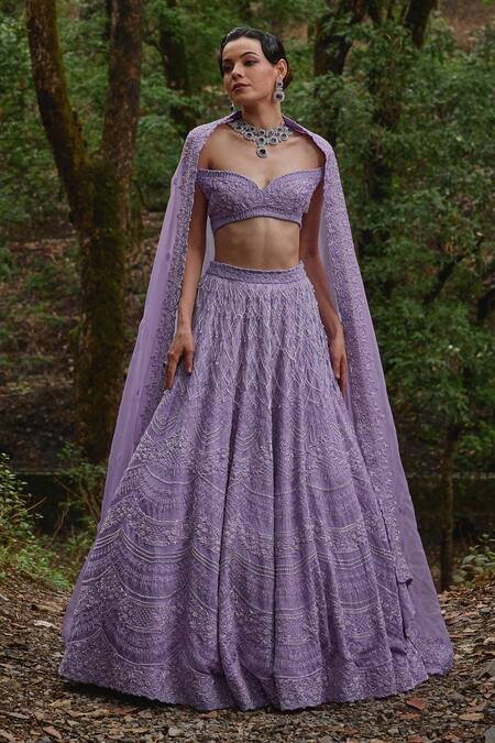Shop Varun Chakkilam Purple Organza Cut Work, Sequins Wisteria Bloom Embroidered Lehenga Set Online at Aza Fashions Shop_Varun Chakkilam_Purple Organza Cut Work, Sequins Wisteria Bloom Embroidered Lehenga Set _Online_at_Aza_Fashions