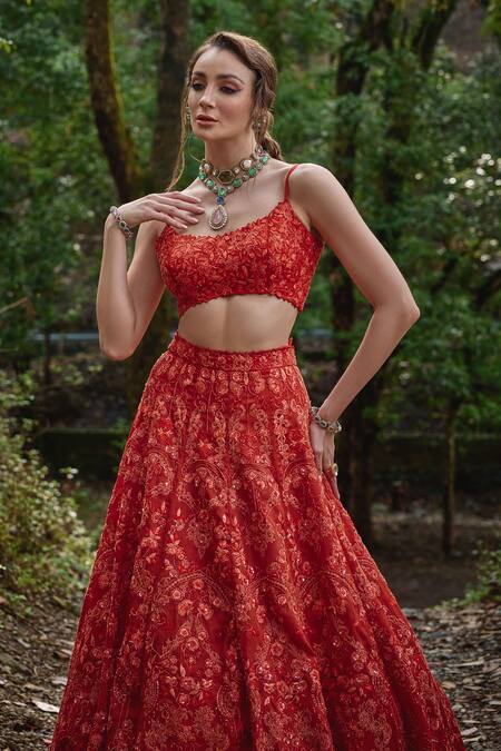 Varun Chakkilam Orange Organza Embroidery, Beads Round Neck Ambrosia Lehenga Set Online at Aza Fashions Varun Chakkilam_Orange Organza Embroidery, Beads Round Neck Ambrosia Lehenga Set _Online_at_Aza_Fashions