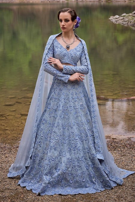 Varun Chakkilam Sky Soire Blossom Embroidered Lehenga Set 