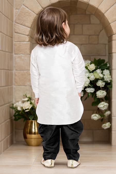 Shop Petite Pomme White Silk Embroidery Placement Bird Pathani Kurta Set at Aza Fashions Shop_Petite Pomme_White Silk Embroidery Placement Bird Pathani Kurta Set _at_Aza_Fashions