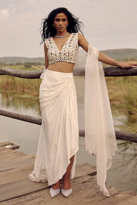 Labelmayaa Mirror Embroidered Cape Dhoti Skirt Set 