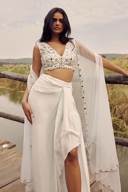 Labelmayaa Mirror Embroidered Cape Dhoti Skirt Set 