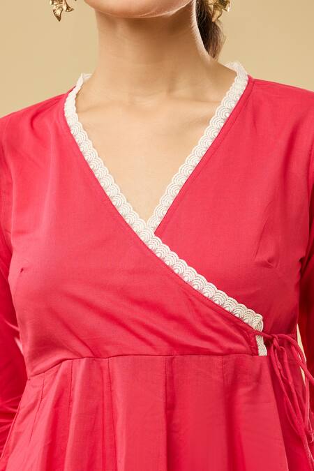 Buy Naintara Bajaj Pink Cotton Embroidery V-neck Angrakha Anarkali Set With Dupatta Buy_Naintara Bajaj_Pink Cotton Embroidery V-neck Angrakha Anarkali Set With Dupatta