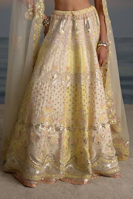 Shashank Arya Yellow Organza, Silk, Satin, Net Pearls, Floral Gota Embroidered Lehenga Set at Aza Fashions Shashank Arya_Yellow Organza, Silk, Satin, Net Pearls, Floral Gota Embroidered Lehenga Set _at_Aza_Fashions