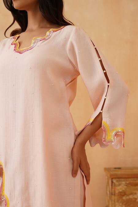 Shop Rishika Singh Pink Chanderi Sequins Asymmetric Embellished Kurta Set Online at Aza Fashions Shop_Rishika Singh_Pink Chanderi Sequins Asymmetric Embellished Kurta Set _Online_at_Aza_Fashions