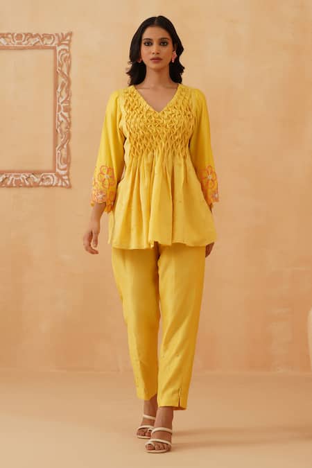 Rishika Singh Honeycomb Smocked Peplum Kurta Set 